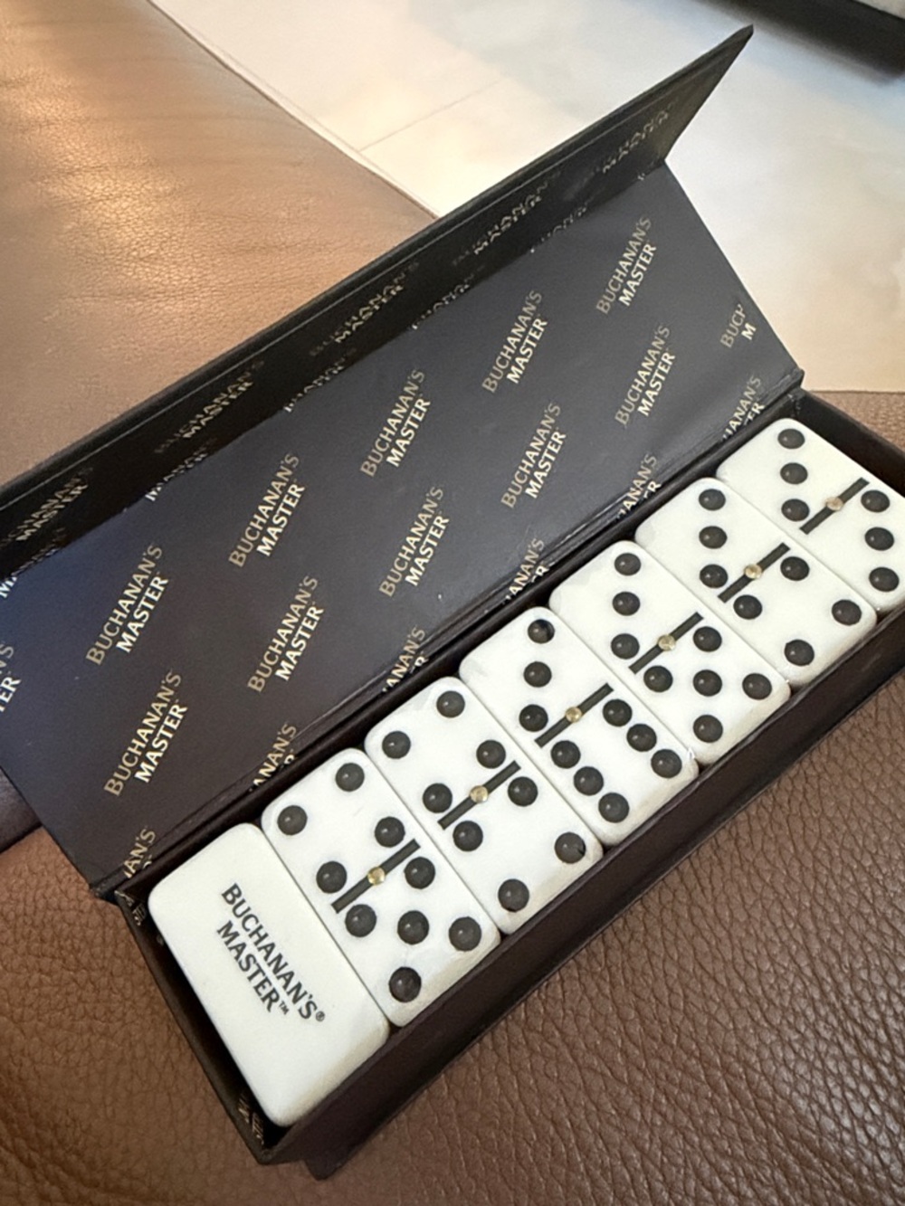 New Buchanan's Master Domino Set - White with Black Dots
